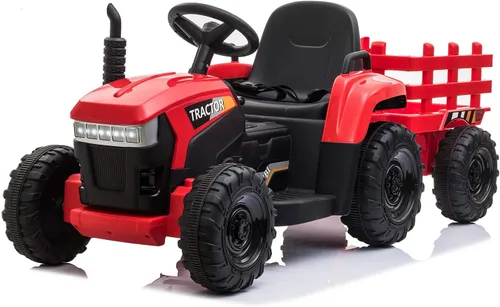Vista 10 de TOBBI - Tractor de juguete a batería de 12 V con remolque color verde, rosado y rojo