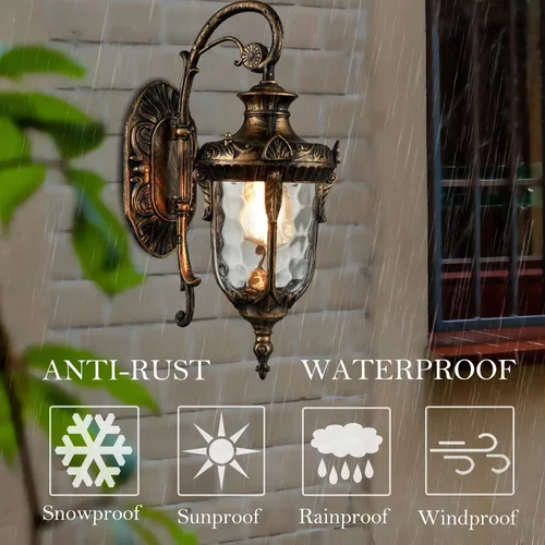 Vista 5 de SAMTEEN Lámparas de bronce para exteriores, montaje en pared, 15.8 pulgadas de alto, impermeable, aplique de pared exterior con pantalla de vidrio