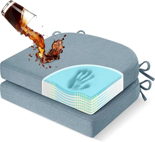 Vista 20 de downluxe Cojines para sillas de comedor, almohadillas de lino de espuma viscoelástica para sillas de cocina con lazos, cubierta impermeable, Beige