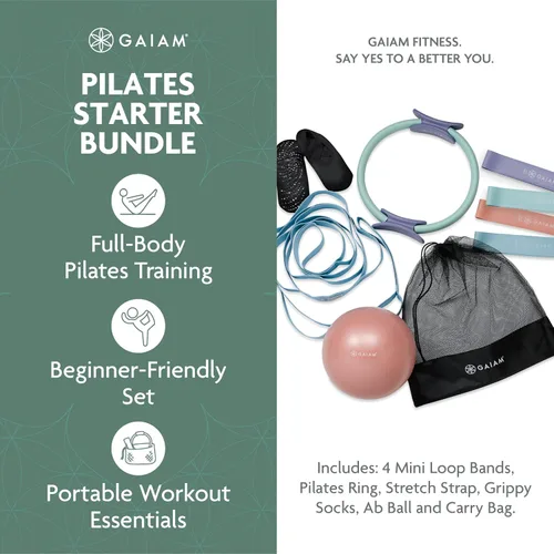 Vista 3 de Gaiam Kit de pilates para mujer, juego de anillo, pelota, bandas