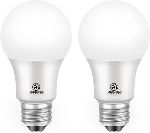 Energetic - Paquete de 2 bombillas LED para exteriores del atardecer al amanecer, equivalente a 60 W (6 W), 800 lm, blanco suave 2700 K, base E26,