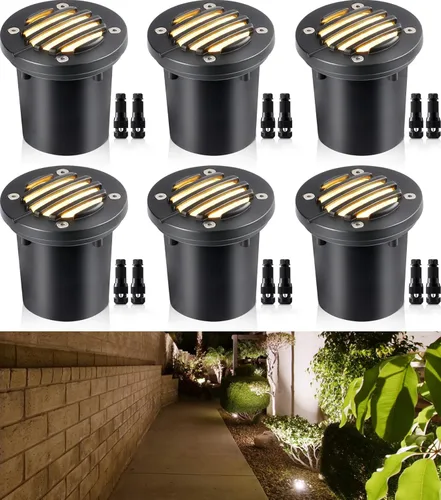 SUNVIE Iluminación de paisaje de bajo voltaje de 12 W, luces LED de pozo antideslumbrantes (parte superior enrejada) 12V-24V Luces impermeables al