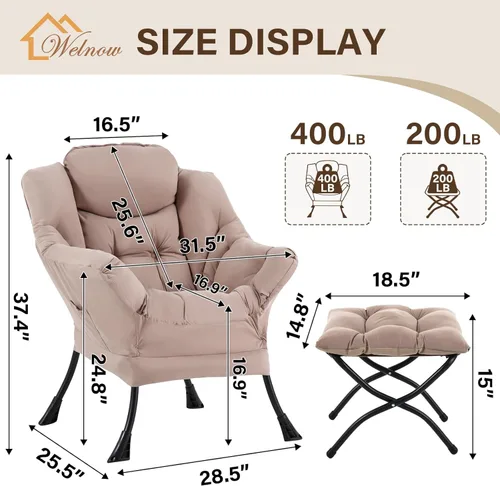 Vista 190 de Welnow Silla Lazy con otomana, moderna silla de descanso con reposabrazos y un bolsillo lateral, sillón para sofá de ocio, sillón de lectura