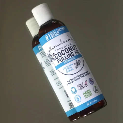 Vista 5 de Kapuluan Aceite de coco para dientes y encías, enjuague bucal 100% puro y natural, sin OMG, ayurvédico - Aceite de menta