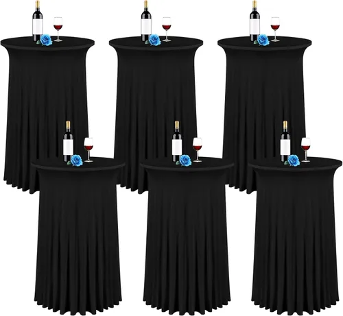 Vista 9 de fani Paquete de 6 faldas redondas de 32 x 43 pulgadas, falda de mesa de cóctel de elastano, ajustable con parte superior alta, mantel elástico
