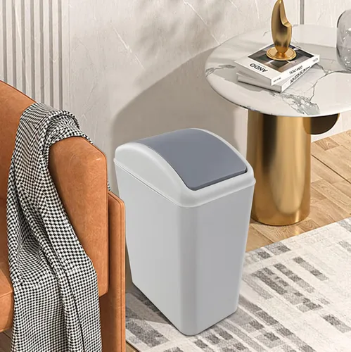 Vista 4 de Bote de basura de plástico de 4.5 galones con tapa giratoria, cubo de basura con tapa abatible, 3 paquetes