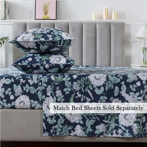 Vista 6 de FADFAY Juego de funda de edredón floral, tamaño completo, 100 % algodón, diseño de rosas y flores, funda de edredón azul, ropa de cama vintage