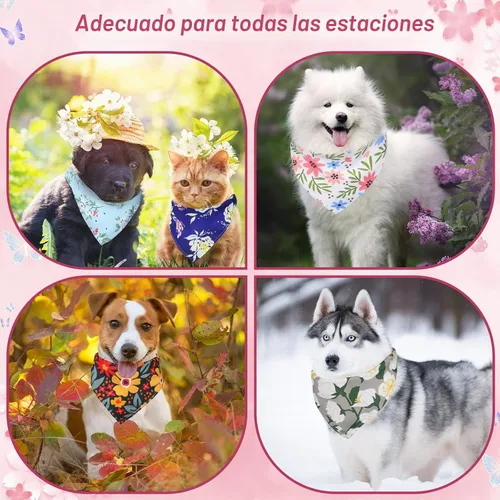 Vista 3 de Sweetude - 50 bandanas para perro, diseño floral, triangular, ajustable