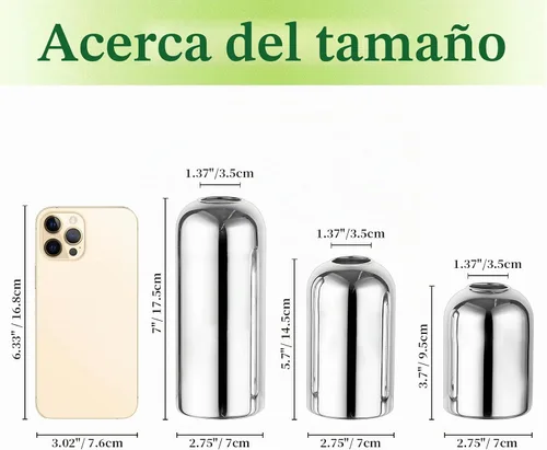 Vista 10 de Hewory - Jarrones de cristal plateado para flores: 12 jarrones cromados pequeños a granel Plata