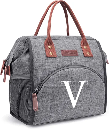 Vista 100 de Lonchera personalizada para mujer, inicial, bolsa de almuerzo aislada reutilizable, lonchera térmica de apertura amplia para adultos, bolsa
