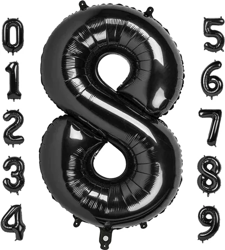 Vista 18 de Globos de números 0 de 40 pulgadas, globos negros de números para números 10, 20, 30, 40, 50, 60, 70, 80, 90, 100, globos de números 10, 20, 30, 40