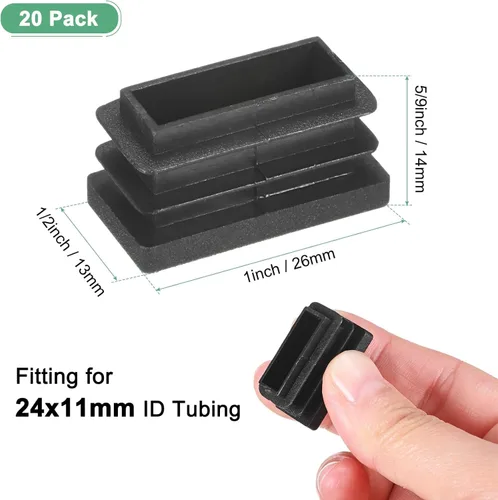 Vista 3 de M METERXITY Paquete de 20 tapas de extremo de tubo, tapones rectangulares de plástico de 1 x 1/2 pulgadas para patas de silla, taburete