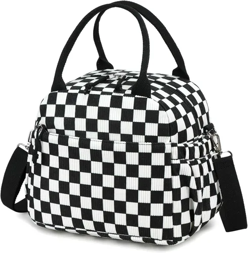 Vista 26 de Bluboon Bolsa de almuerzo para mujer, bonita bolsa de almuerzo de pana con correa para el hombro, reutilizable, aislada, gran capacidad