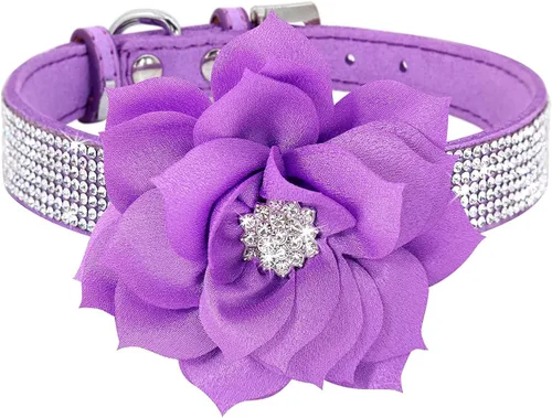 Vista 19 de Lindo collar para perro con diamantes de imitación brillantes, elegante collar de cristal con purpurina bonita joya suave para perros de raza