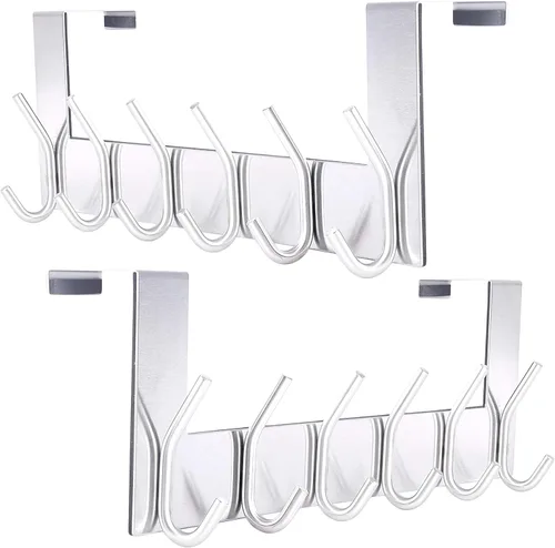 Vista 10 de SKOLOO Gancho para colgar sobre la puerta, 6 ganchos, no requiere montaje, ganchos de puerta de acero inoxidable, perchero para colgar abrigos, Negro