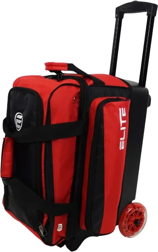 Vista 10 de ELITE Bolsa de bolos Deluxe de 2 bolas con ruedas lisas de 5 pulgadas, bolsillo grande para accesorios, compartimento para zapatos, mango extensible