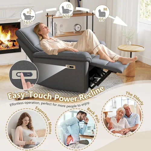 Vista 5 de cinkehome Reclinadores eléctricos de pared Hugger para espacios pequeños, reclinables eléctricos para caravanas con USB, moderna silla reclinable