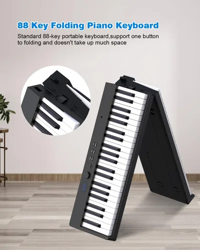 Vista 7 de Teclado de piano plegable de 88 teclas, teclado de piano portátil con tecla semipesada estándar, piano plegable con soporte Bluetooth/MIDI