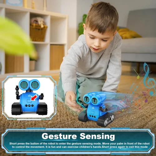 Vista 6 de Hamourd - Robots de juguete para niños y niñas, robot emo con función de walkie-talkie, detección de gestos, cabeza y brazos flexibles, movimiento