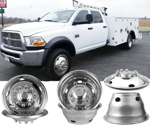 Vista 18 de K16A - Simulador de rueda doble de acero inoxidable pulido de 16 pulgadas, 4 piezas de tapacubos a presión, cubierta de rueda de 6 tuercas y 18