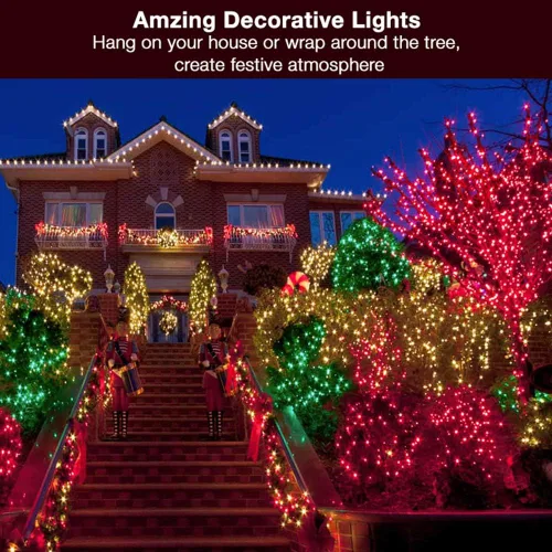 Vista 2 de ODEETRONIC Guirnalda de luces rojas de Navidad, 21.63 pies, 100 unidades, incandescentes, mini luces conectables, certificación UL, para interiores