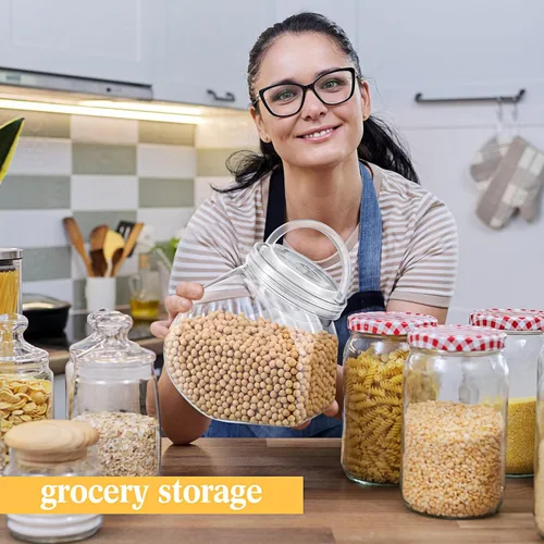 Vista 6 de Umigy Paquete de 4 tarros de plástico para dulces con tapas, tarros de galletas transparentes de 68 onzas con tapa de mango portátil para bufé