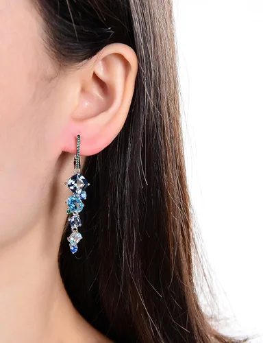 Vista 6 de Pendientes de gota irregulares de plata de ley con cierre trasero, topacio natural de cuarzo místico original, hechos a mano, magníficos pendientes