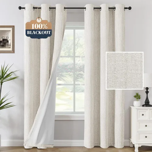 Vista 18 de H.VERSAILTEX Cortinas opacas de lino chenilla para dormitorio, térmicamente aisladas, cortinas texturizadas con aspecto de lino con revestimiento