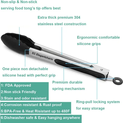 Vista 2 de Pinzas de cocina de 17" con puntas de silicona, pinzas de parrilla de acero inoxidable de alta resistencia al calor