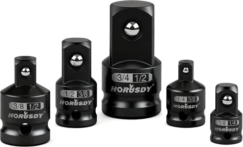 HORUSDY Juego de adaptador y reductor de dado de impacto de 5 piezas, adaptador de vástago hexagonal de 1/4 pulgadas a taladro, adaptador de