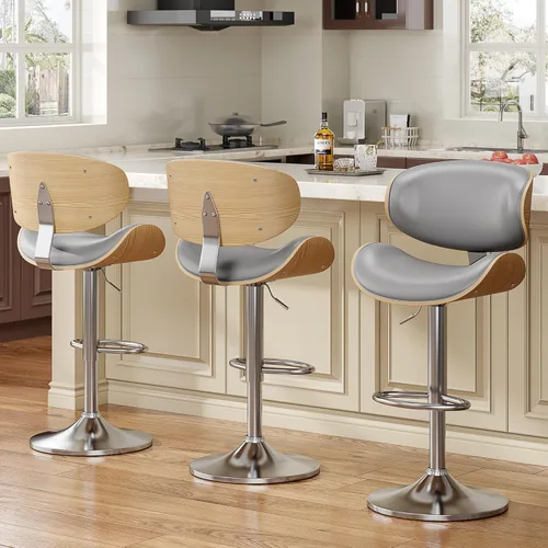 Vista 28 de YaFiti Swivel Bar Stools for Kitchen Counter, Adjustable Bentwood Barstools, Bar Stool with Back and Footrest, for Bar, Kitchen(Black 1PCS)