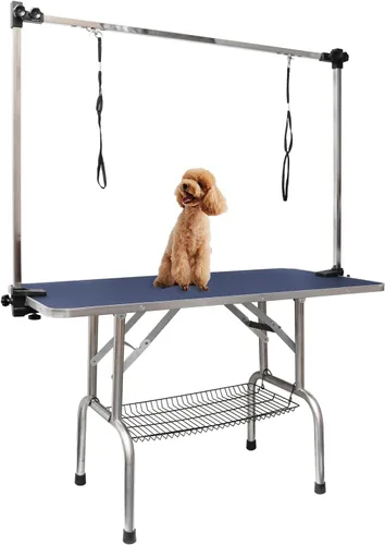 Vista 10 de ROOMTEC Mesa de aseo para perros de 36", estación plegable de baño para mascotas con brazo de altura ajustable/lazo/bandeja de malla