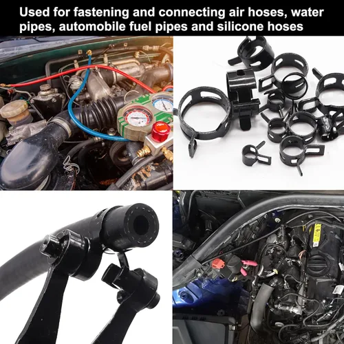 Vista 6 de Taiss 120 abrazaderas de manguera de banda de resorte negro de 0.276-0.866 in con abrazadera de manguera plana giratoria kits surtidos. Abrazadera