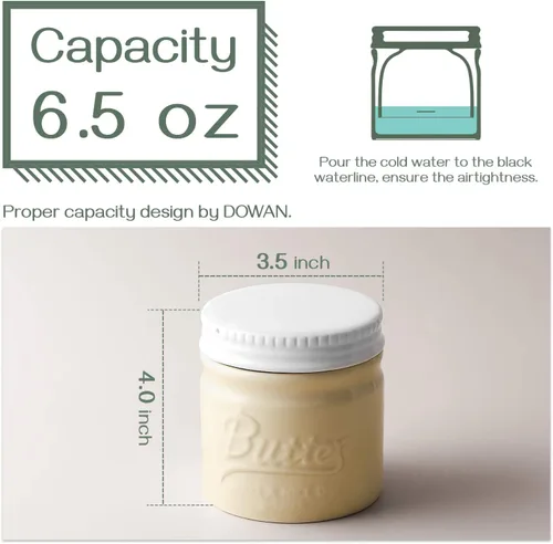 Vista 3 de DOWAN Mantequillera, mantequilla francesa con tapa para mantequilla suave untable, manteca de porcelana con línea de flotación para mostrador, Beige