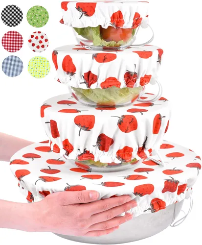 Vista 8 de Fundas grandes de tela de algodón reutilizables hechas a mano para tazones – Dos capas de tela (solo juego extra grande de 3, aguacate)