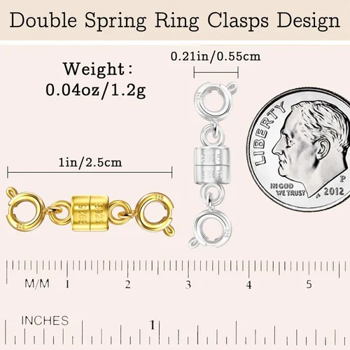 Vista 2 de Cierre magnético para collar S925 con doble anillo de resorte, convertidor de plata de ley, extensor de collar para pulsera y joyería