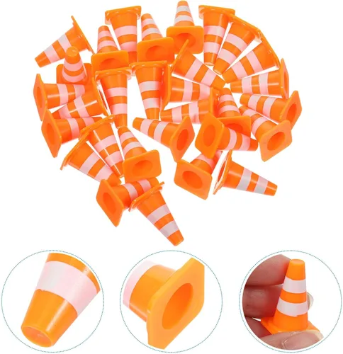 Vista 6 de 30 piezas de conos de tráfico mini, conos mini de 1 pulgada naranja pequeños para señalización de bloqueo de carretera en construcción, juguetes