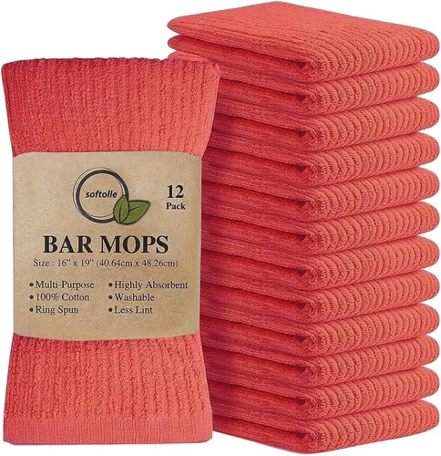 Vista 21 de Softolle Paquete de 12 toallas de 12 a 16 x 19 pulgadas, 100 % algodón, súper absorbentes, multiusos para limpieza del hogar y bar (aguamarina)