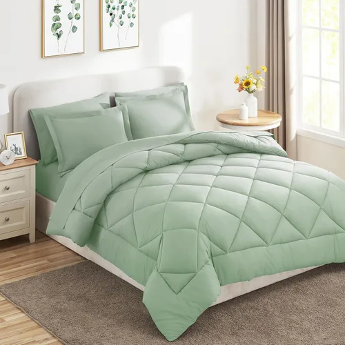 Vista 186 de CozyLux Juego de edredón de tamaño Queen, rojo burdeos, toda la ropa de cama en una sola bolsa, 7 piezas: edredón, fundas de almohada y de almohada