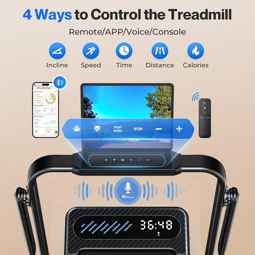 Vista 13 de Cardirun Walking Pad with 12% Auto Incline & Handle Bar, Foldable Treadmill Negro