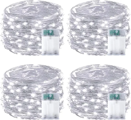 Vista 155 de Paquete de 2 guirnaldas de luces LED, funcionan con pilas, 5 m, 50 luces intermitentes, temporizador, impermeables, para habitaciones, bodas