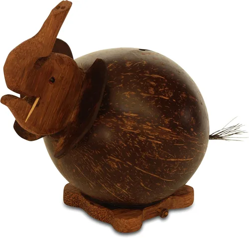 Vista 2 de G6 Collection Único hecho a mano de madera de concha de coco lindo elefante, alcancía hecha a mano, rústica, tallada a mano, decorativo, ahorra