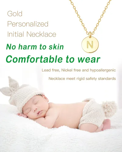 Vista 7 de MIDDLUX Collares con inicial para mujeres y niñas, delicado regalo personalizado hecho a mano para ella, collar con dije de moneda grabada de doble