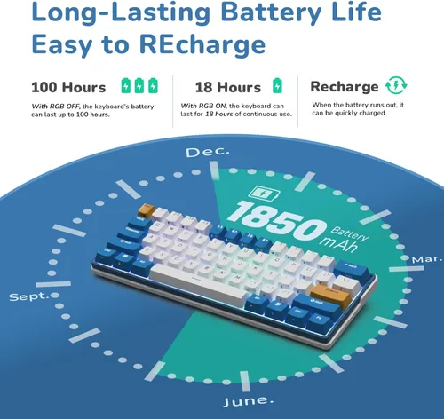 Vista 4 de RK ROYAL KLUDGE RK61 Plus Teclado Mecánico Inalámbrico, 60% Teclado Gaming con Bluetooth/2.4G/USB Cableado, Teclados PC Gaming Intercambiables