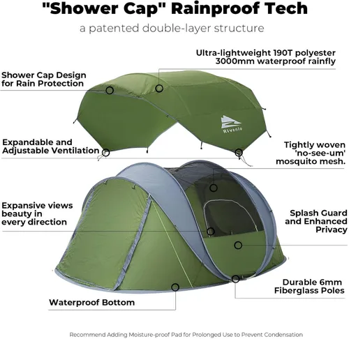 Vista 3 de 4/6 Person Easy Pop Up Tent, Waterproof, Automatic Setup,2 Doors-Instant Family Tents for Camping, Hiking & Traveling