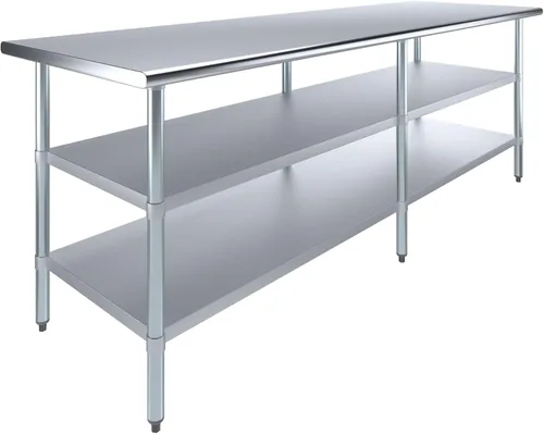 Vista 21 de AmGood Mesa de trabajo de acero inoxidable con 2 estantes NSF Mesa utilitaria de metal (12 pulgadas de largo x 24 pulgadas de profundidad)