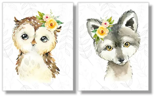 Vista 9 de Woodland Animals Wall Art Prints - Nursery Decor - Set of 6-8x10 - Unframed - Watercolor