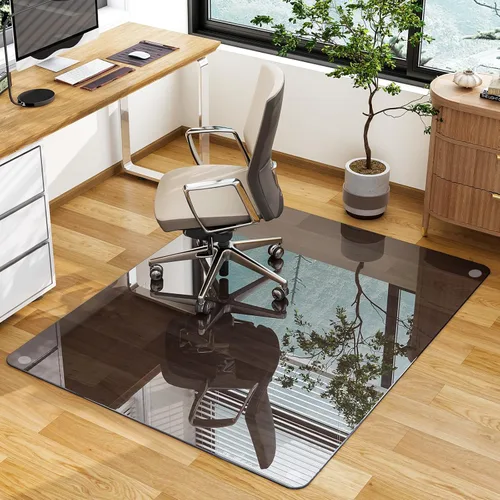 Vista 13 de GLSLAND Tapete de vidrio templado de 47 x 32 pulgadas para silla, protector de suelo resistente para alfombras y suelos duros, resistente a