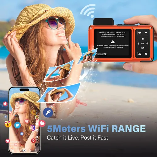 Vista 5 de Maxmango V08 Pro - Cámara subacuática de 49 pies, cámara digital impermeable WiFi de 8K 90MP con pantalla táctil, a prueba de polvo, a prueba