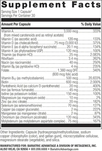 Vista 4 de Bariatric Advantage Ultra Solo con hierro - 30 cápsulas y citrato de calcio masticables 500 mg - Sabor surtido de frutas, 90